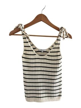 Madewell Cream and Green Striped Tie-Shoulder Knit Tank